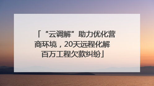 “云调解”助力优化营商环境，20天远程化解百万工程欠款纠纷