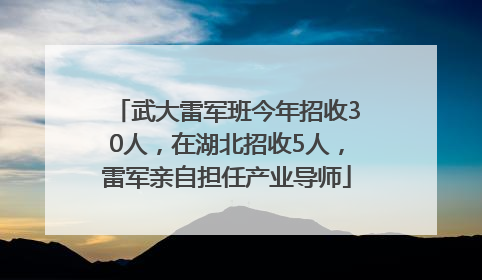 武大雷军班今年招收30人，在湖北招收5人，雷军亲自担任产业导师